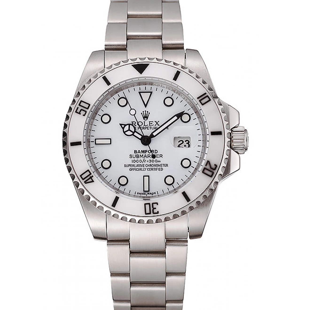 MiroTime 0711 Swiss Rolex Submariner Bamford White Dial Stainless Steel Bracelet 1453978